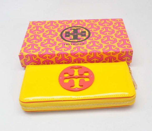 Tory Burch Patent Leather Zip Around Wallet Yellow
